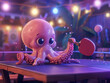 © MIA Studio - A cartoon-style Table Tennis-playing Octopus in a lovely setting with dreamy visual effects and a playful