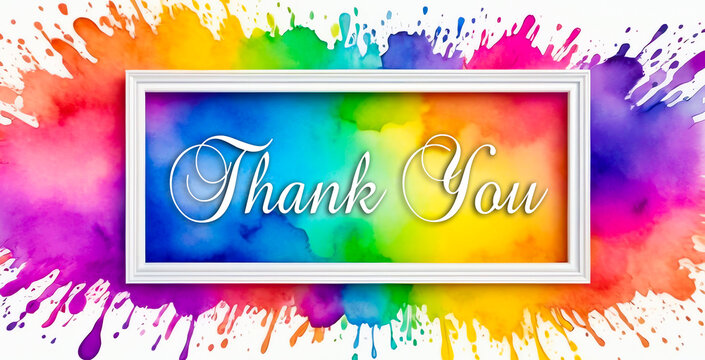 A thank you sign inside a rectangular shape on a colorful background 
