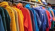 Clothing Store with Colorful Hoodies and Sweatshirts on Hangers