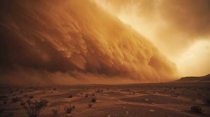 Canvas Print - A huge dust storm rolled across the barren landscape.