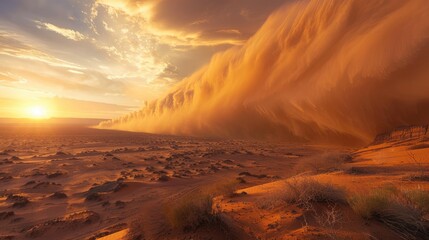 Canvas Print - A huge dust storm rolled across the barren landscape.