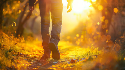 A person engaged in a peaceful, reflective walk in nature with gentle bokeh, spiritual practices of Christians, bokeh