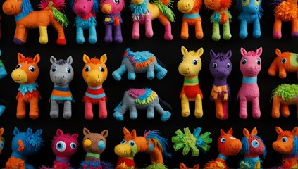 a colorful horse stuff toy in plain black background from Generative AI