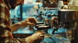 Barista creating latte art, the aroma and precision, culinary artistry