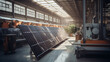 Solar cell farm power plant eco-technology. landscape of Solar cell panels in a photovoltaic power plant. concept of sustainable resources factory roof.