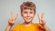 Pure Happiness: American Boy, 10, Expressing Joy with Two Fingers