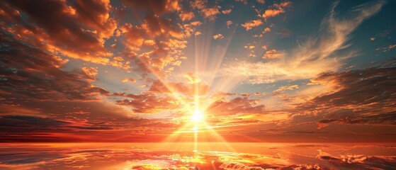 Poster - A beautiful sunset with an abstract sun with rays