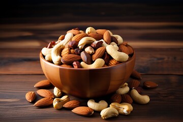 Wall Mural - Healthy mix of nuts in bowl on wooden background