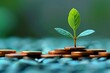 A symbolic image showcasing a young plant sprouting from a pile of assorted coins,