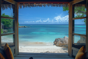  Offenes Fenster oder Tür mit Meerblick,Cocoa Island, South Male Atoll, Seychelles