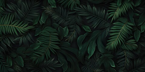 Poster - Tropical leaves in vivid colors forming a pattern on a dark background.