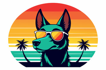 Wall Mural - t-shirt-design-with-dog sunset--in-silhouette-sunglass