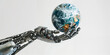 A robotic hand holds a realistic Earth, symbolizing the role of advanced technology in global issues.