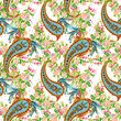 Watercolor little Rose blossom pattern, traditional Indian paisley arrangement seamless background
