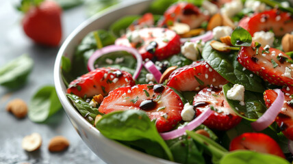 Wall Mural - Fresh strawberry spinach salad in a bowl