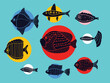 Fish. Clipart. Set. Cute line illustration.