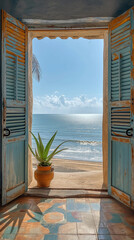 Wall Mural - Offenes Fenster oder Tür mit Meerblick, Western Sahara