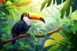 Toucan bird on the branch in the jungle. 