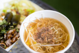 Fototapeta  - Minced pork noodles in take away bowl