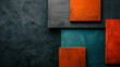 Wallpaper. Dark background, three-dimensional rectangular elements of different colors on the surface, orange and blue color scheme, black background.