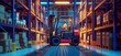 The future of warehousing: Electric forklift in action amidst a Futuristic digital warehouse.