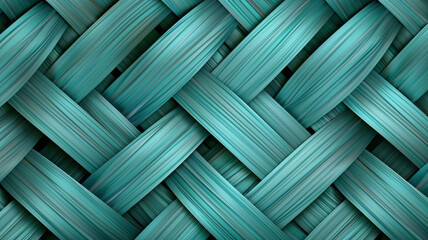 Wall Mural - 3d teal green woven pattern, seamless texture, repeating pattern