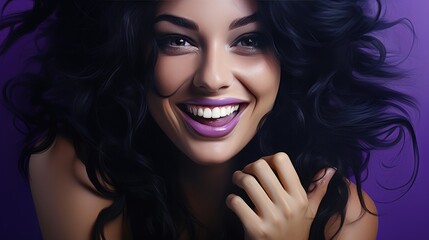 Poster - Elegance in Ebony: Black-Haired Beauty Grinning Joyfully