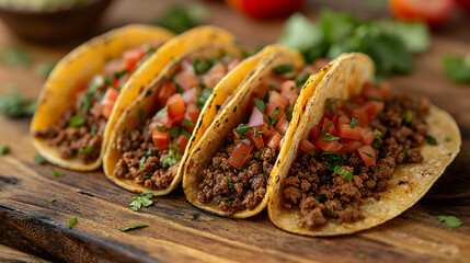 Wall Mural - Delicious Homemade Beef Tacos with Fresh Vegetables and Herbs
