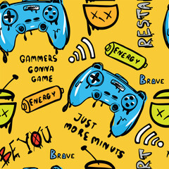 Wall Mural - Seamless  pattern with  joysticks. gaming cool print for boys and girls. Suitable for textiles, sportswear, web