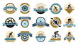 © ONYXprj - Cycling badges. Bike cycling emblem design with place for text recent vector templates for sport club