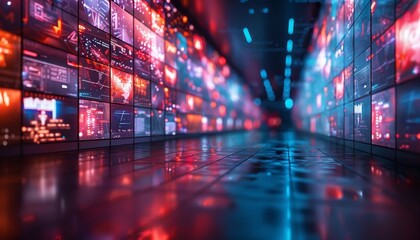 Wall Mural - A futuristic tunnel with a blue and orange glow by AI generated image