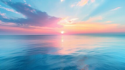 Wall Mural - Inspirational calm sea with sunset sky. Meditation ocean and sky background. Colorful horizon over the water. Calmness, zen, tranquility concept, freedom and carefree design, nature scenery 
