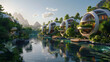Time-lapse of a sustainable community being developed, science and technology, copy space