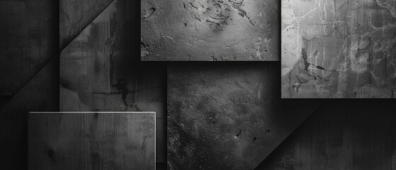 Poster - Abstract geometric dark black anthracite gray grey 3d texture concrete cement wall with squares and square cubes background banner, textured wallpaper
