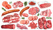 Different kinds of meat collection. Pork meat 