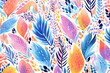 Colorful tropic summer background: watercolor leaves, abstract brushstrokes in retro 90s style, watercolor style, brushstrokes paint,