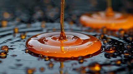 Wall Mural -   A yellow-stick propelled drop falls into a water puddle