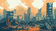 The city which has burned out destroyed by bombings. 