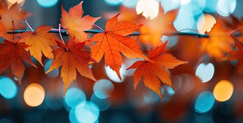 Poster - Background featuring beautiful orange-red autumn leaves.