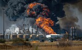 Fototapeta Londyn - Explosion burning oil refinery plant factory.