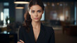 Immerse yourself in the corporate atmosphere as a young, accomplished businesswoman captures attention with her confident gaze and professional demeanor, portrayed with remarkable realism in HD