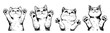 Cat paws up ink sketch concepts. Cute kitty charming look footprints pads fluffy pet animal illustration isolated on white background