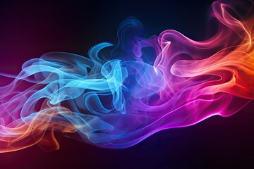 Wall Mural - Colorful Blue and Purple Smoke Flowing on a Dark Background. Vapor Fog Waves and Smog Smooth Glowing Motion