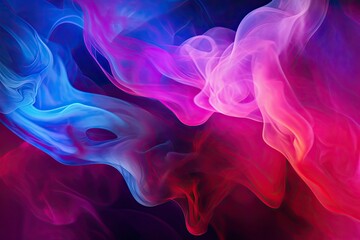 Wall Mural - Colorful Blue and Purple Smoke Flowing on a Dark Background. Vapor Fog Waves and Smog Smooth Glowing Motion