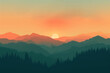 serene sunset over layered mountain landscape with forest silhouette