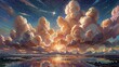 Painting depicts a sky with clouds and stars