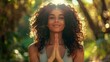 Close up portrait of charming sensual curly haired woman doing yoga, healthy life concept, professional photo, free space for text, banner, blurred saturated color background