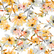 seamless watercolor pattern of plants. Herbs, flowers, chamomile, flowers watercolor. abstract splash of paint. flowers sunflower, leaves, calendula.drawing of calendula, marigolds.pastel drawing