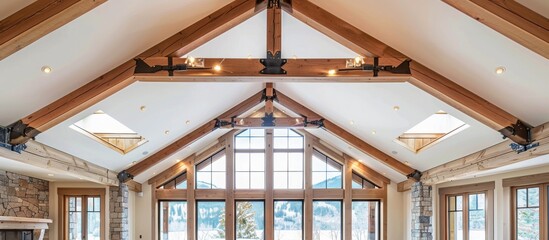 Wall Mural - Vaulted ceilings with exposed wooden beams create a sense of spaciousness and grandeur. 