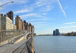 East River Quay, Manhattan and Roosevelt Island, New York City. Spring